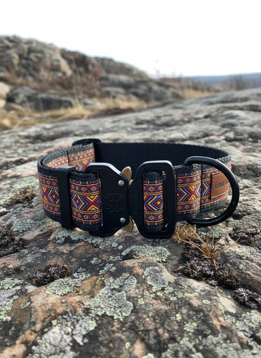 Dog Collar M Wide Adjustable 16-21" Tactical Buckle