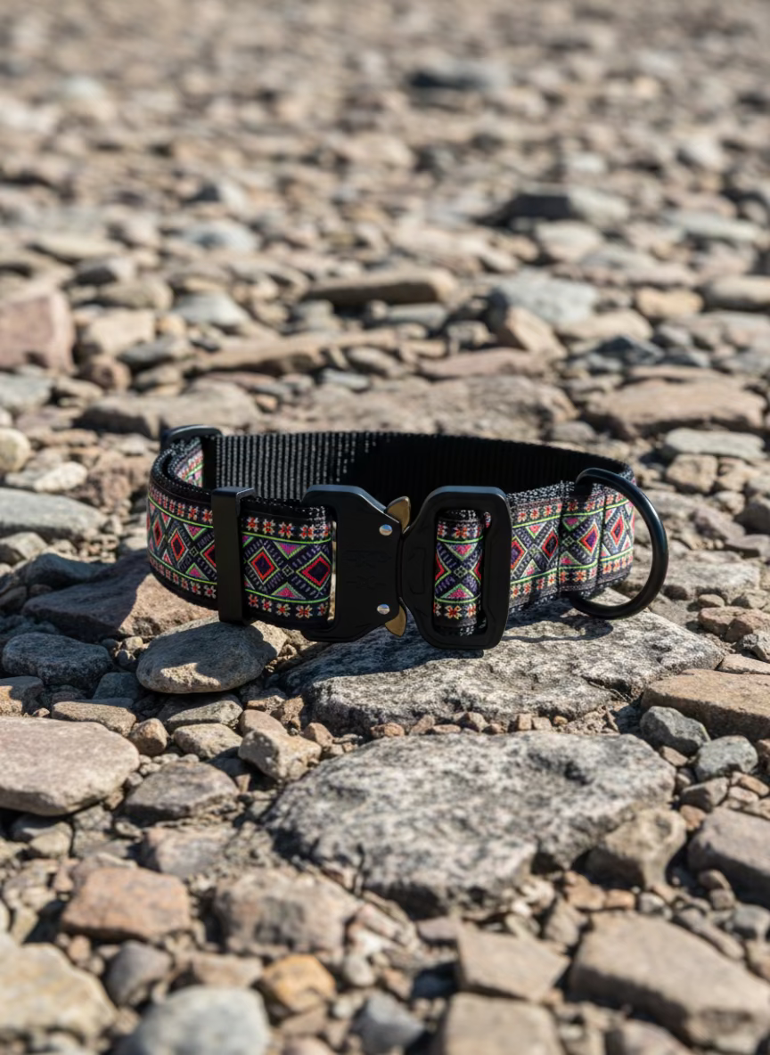 Dog Collar M Wide Adjustable 16-21" Tactical Buckle